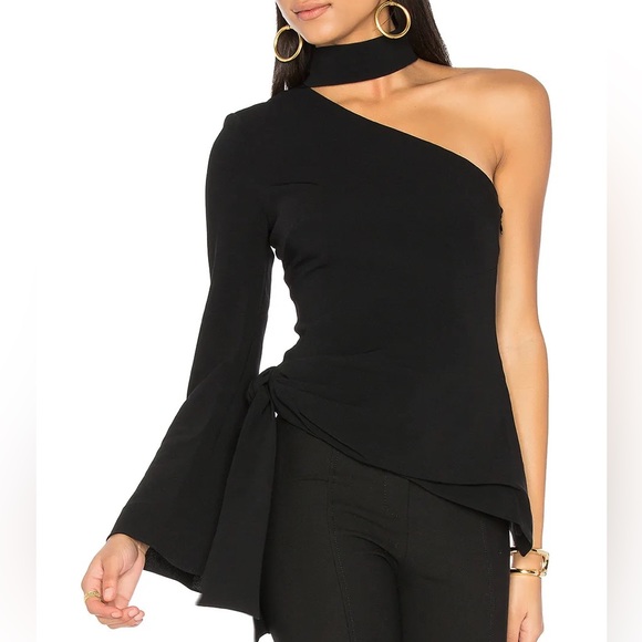 Cinq à Sept  Briah One-Shoulder Tie-Side Top Black - Picture 1 of 2